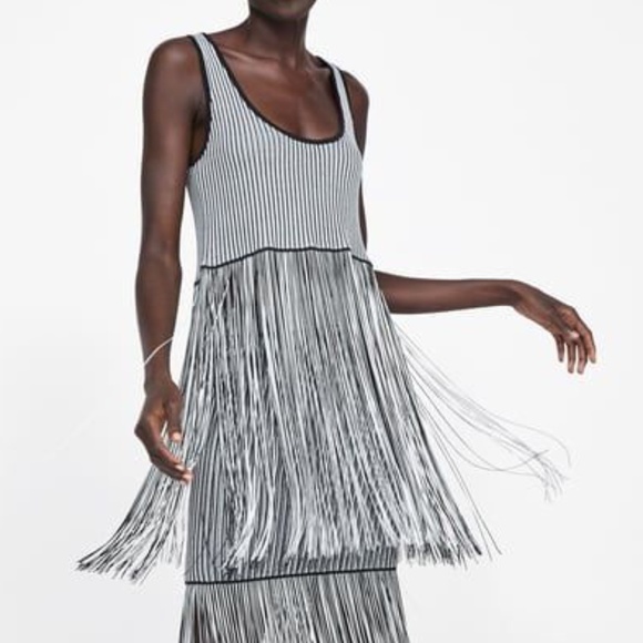 ZARA TOP FRINGE TANK DRESS knit Pullover S - Picture 1 of 8